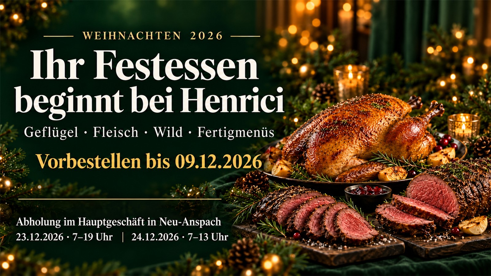 Weihnachten 2026 bei Henrici: Vorbestellen bis 09.12., Abholung am 23. oder 24. Dezember in Neu-Anspach